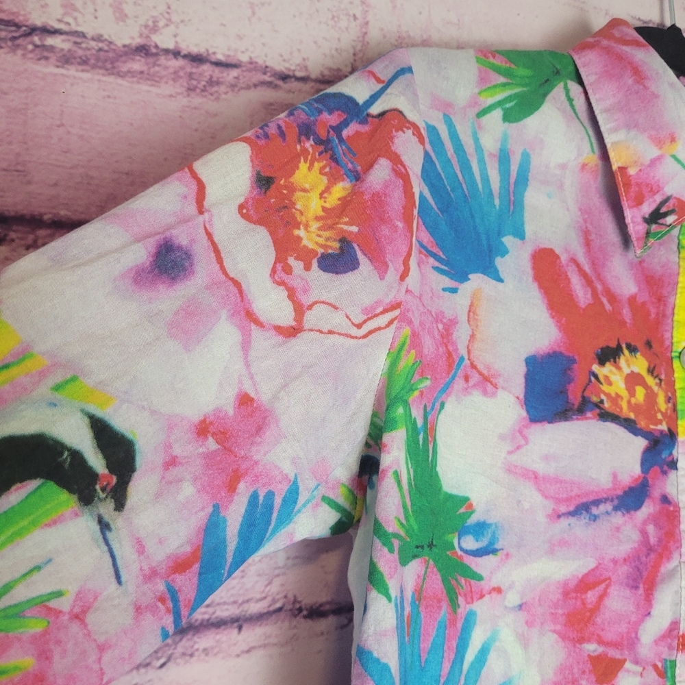 TOOFAN 100% COTTON FLORAL WATERCOLOR PRINT ART TO WEAR BUTTON FRONT BLOUSE SMALL - Picture 5 of 14
